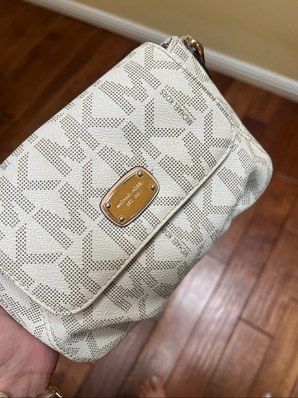 Michael Kors Cream/Tan MK Monogram Crossbody Bag